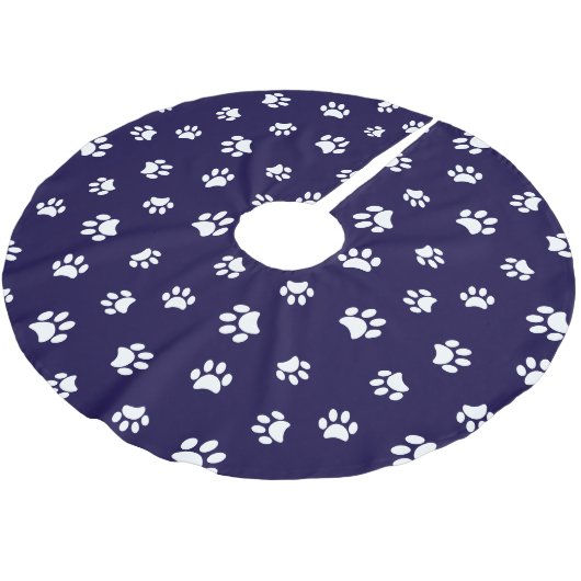 Blue White Dog Cat Paw Prints Muster Weihnachten Polyester Weihnachtsbaumdecke (Schrägansicht)
