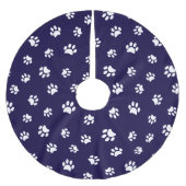 Blue White Dog Cat Paw Prints Muster Weihnachten Polyester Weihnachtsbaumdecke (Vorderseite)