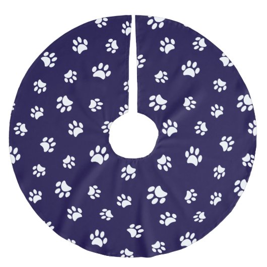Blue White Dog Cat Paw Prints Muster Weihnachten Polyester Weihnachtsbaumdecke (Vorderseite)