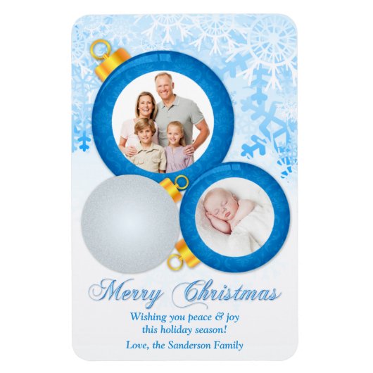 Blue White Double Foto Weihnachtsschmuck Magnet (Vertikal)