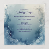 blue white Dreamy coastal marble ink wedding Einladung (Vorderseite)