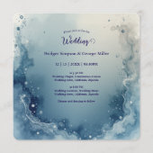 blue white Dreamy coastal marble ink wedding Einladung (Vorderseite)