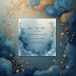 blue white Dreamy coastal marble ink wedding Save The Date