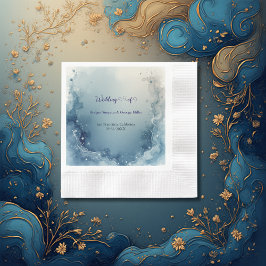 blue white Dreamy coastal marble ink wedding Serviette
