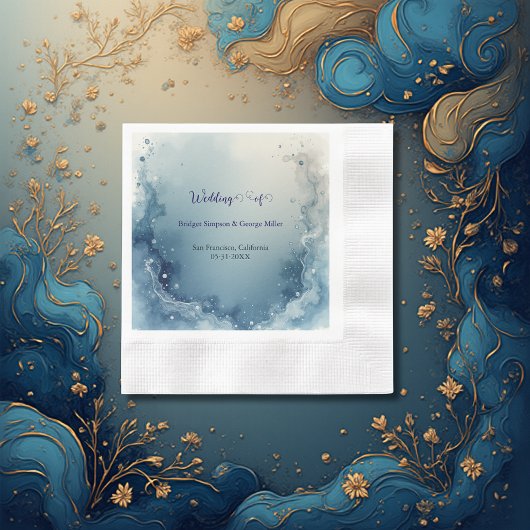 blue white Dreamy coastal marble ink wedding Serviette