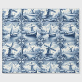 Blue & White Dutch Landscape Pattern • Tile-Inspir Geschenkpapier (Flach)