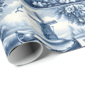 Blue & White Dutch Landscape Pattern • Tile-Inspir Geschenkpapier (Rolleneckpunkt)