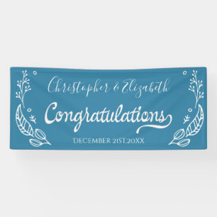 Blue White Elegant Chic Hochzeit Herzlichen Glückw Banner