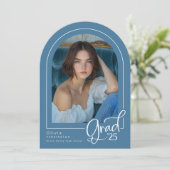 Blue White Elegant Foto 2025 Grad Ankündigung (Stehend Vorderseite)