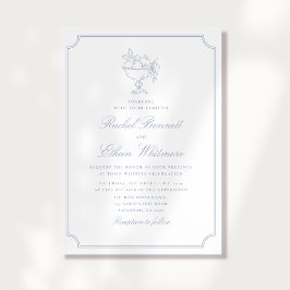 Blue & White Elegant Frame Wedding Invitation Ankündigung