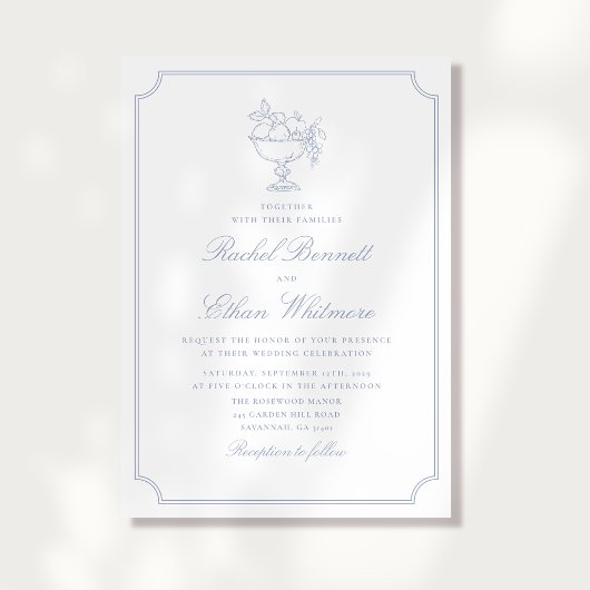Blue & White Elegant Frame Wedding Invitation Ankündigung