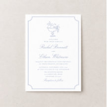 Blue & White Elegant Frame Wedding Invitation