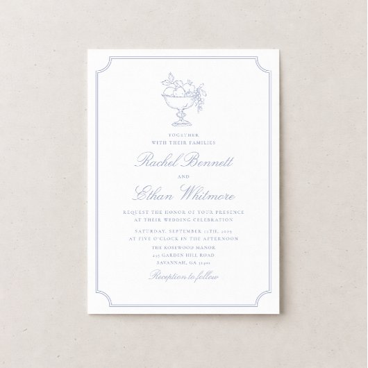 Blue & White Elegant Frame Wedding Invitation Ankündigung