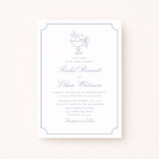 Blue & White Elegant Frame Wedding Invitation Ankündigung
