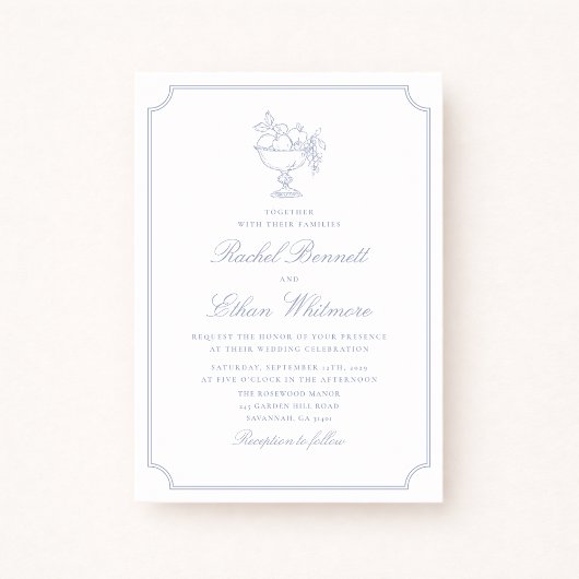Blue & White Elegant Frame Wedding Invitation Ankündigung
