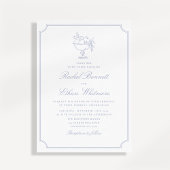 Blue & White Elegant Frame Wedding Invitation Ankündigung