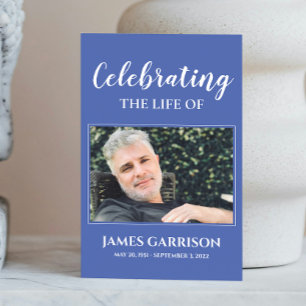 Blue White Elegante Beerdigungskarte mit Foto Begleitkarte