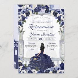 Blue White Elegante Charro Princess Quinceanera Einladung