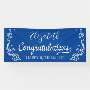 Blue White Elegante Monogram Happy Retirement Banner