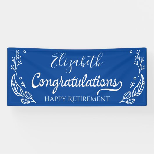 Blue White Elegante Monogram Happy Retirement Banner (Horizontal)