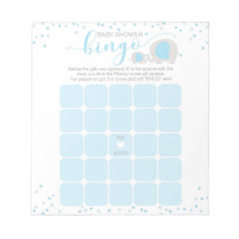 Blue White Elephant Boy Baby Shower Bingo Notepad Notizblock