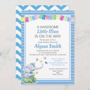 Blue White Elephant Butterflies Baby Boy Dusche Einladung