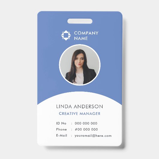Blue White Employee Foto ID Company Logo Modern Ausweis (Vorderseite)