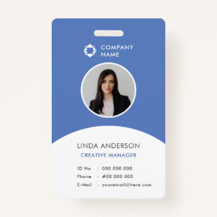 Blue White Employee Foto ID Company Logo Modern Ausweis