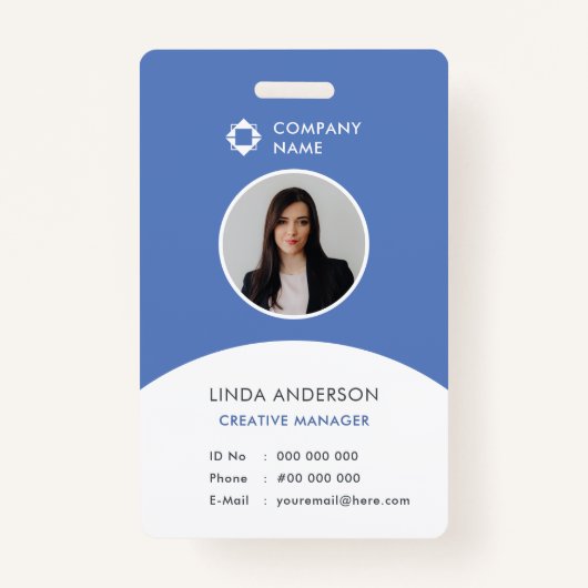 Blue White Employee Foto ID Company Logo Modern Ausweis (Vorderseite)