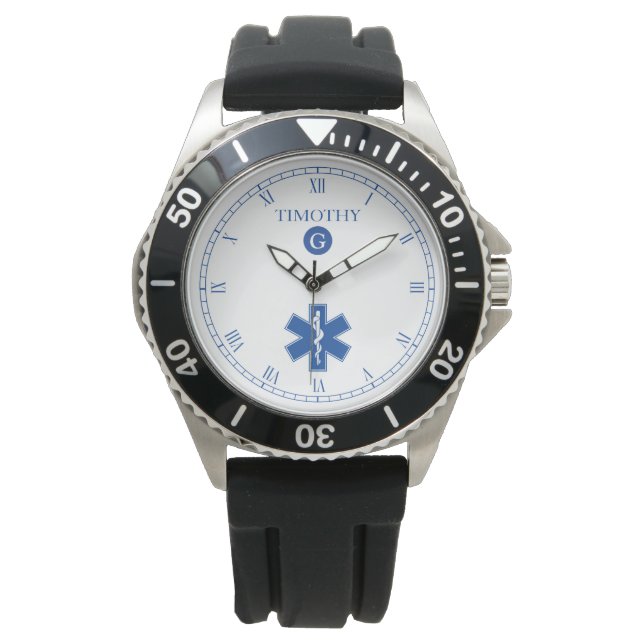 Blue|White EMT Custom Monogram Watch Armbanduhr (Vorderseite)
