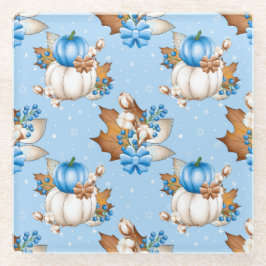 BLUE & WHITE FALL PUMPKINS & AUTUMNBLÄTTEN GLASUNTERSETZER