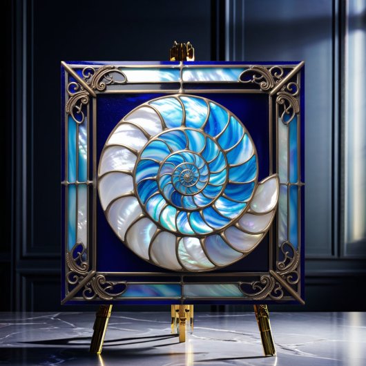 Blue/White Faux Stained-Glass Nautilus Shell 2 Fliese