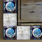 Blue/White Faux Stained-Glass Nautilus Shell 2 Fliese