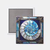 Blue/White Faux Stained-Glass Nautilus Shell 2 Magnet (Vorderseite/Rückseite)