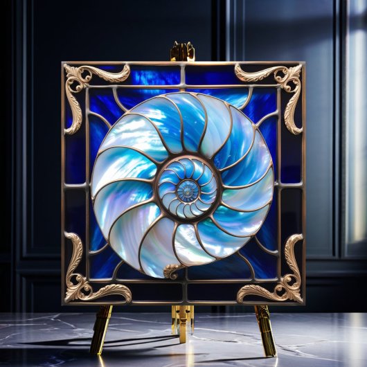Blue/White Faux Stained-Glass Nautilus Shell 3 Fliese