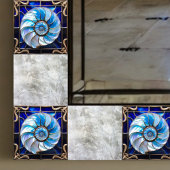 Blue/White Faux Stained-Glass Nautilus Shell 3 Fliese