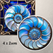 Blue/White Faux Stained-Glass Nautilus Shell 3 Fliese