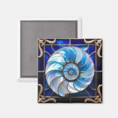 Blue/White Faux Stained-Glass Nautilus Shell 3 Magnet (Vorderseite/Rückseite)
