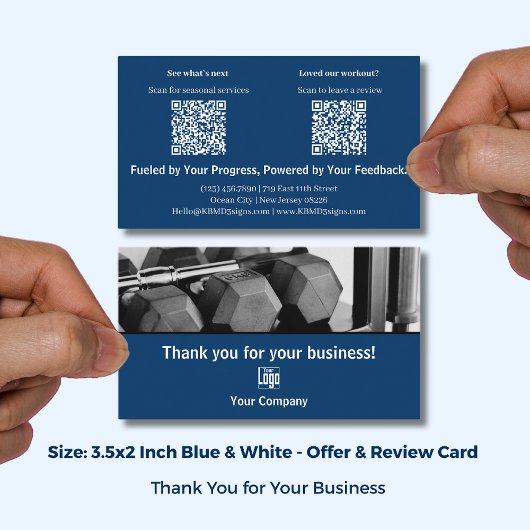 Blue White Fitness Branding Seasonal Review Thanks Visitenkarte