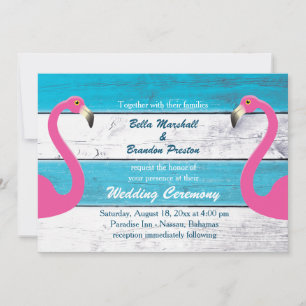 Blue & White Flamingo Einladung zur Hochzeit