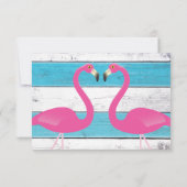 Blue & White Flamingo Wedding RSVP Karte (Rückseite)