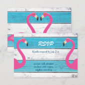 Blue & White Flamingo Wedding RSVP Karte (Vorne/Hinten)