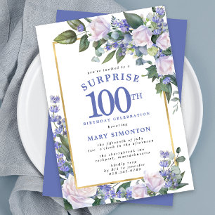 Blue White Floral 100. Geburtstag Überraschung Par Einladung