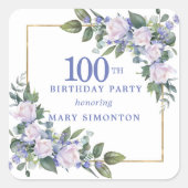 Blue White Floral 100th Birthday Envelope Seal Quadratischer Aufkleber (Vorderseite)