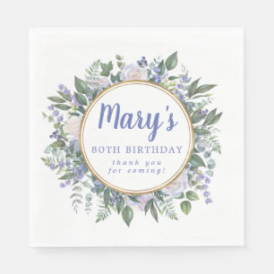 Blue White Floral 80. Geburtstag Vielen Dank Serviette
