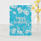 Blue & White Floral Birthday Karte (Gelbe Blume)