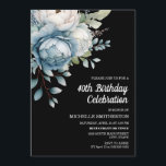 Blue White Floral Black Women's 40. Geburtstag Einladung<br><div class="desc">Schöne blau-weiße Aquarellblume auf der 40. Geburtstags-Party Einladung Postcard. Text ist vollständig anpassbar,  sodass diese Karte für jedes Alter entworfen werden kann. Kontaktieren Sie mich für Hilfe bei der Anpassung oder um passende Produkte anzufordern.</div>