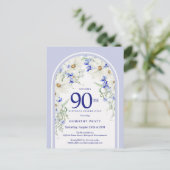 Blue White Floral Boho Arch 90. Geburtstagsparty Postkarte (Stehend Vorderseite)