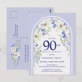 Blue White Floral Boho Arch 90. Geburtstagsparty Postkarte (Vorne/Hinten)