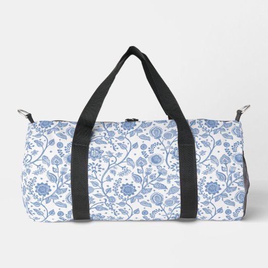 Blue White Floral Boho Botanical Pattern Whimsical Duffle Bag (Vorderseite)